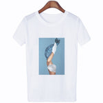 Women Summer Fashion Tumblr Tops Streetwear White Gray Black Tshirt Aesthetics Flowers Feather Print Harajuku Casual T-Shirt