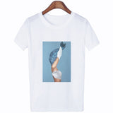 Women Summer Fashion Tumblr Tops Streetwear White Gray Black Tshirt Aesthetics Flowers Feather Print Harajuku Casual T-Shirt