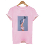 Women Summer Fashion Tumblr Tops Streetwear White Gray Black Tshirt Aesthetics Flowers Feather Print Harajuku Casual T-Shirt
