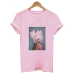 Women Summer Fashion Tumblr Tops Streetwear White Gray Black Tshirt Aesthetics Flowers Feather Print Harajuku Casual T-Shirt