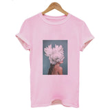 Women Summer Fashion Tumblr Tops Streetwear White Gray Black Tshirt Aesthetics Flowers Feather Print Harajuku Casual T-Shirt
