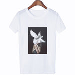 Women Summer Fashion Tumblr Tops Streetwear White Gray Black Tshirt Aesthetics Flowers Feather Print Harajuku Casual T-Shirt