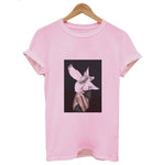 Women Summer Fashion Tumblr Tops Streetwear White Gray Black Tshirt Aesthetics Flowers Feather Print Harajuku Casual T-Shirt