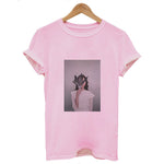 Women Summer Fashion Tumblr Tops Streetwear White Gray Black Tshirt Aesthetics Flowers Feather Print Harajuku Casual T-Shirt