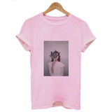 Women Summer Fashion Tumblr Tops Streetwear White Gray Black Tshirt Aesthetics Flowers Feather Print Harajuku Casual T-Shirt